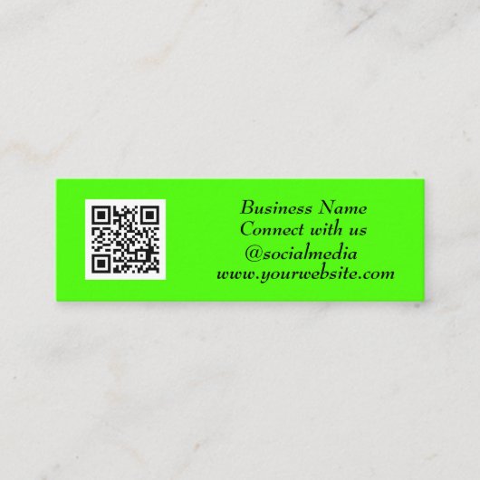 Social media QR Code Scannable Fluorescent Green Mini Visitekaartje (Voorkant)