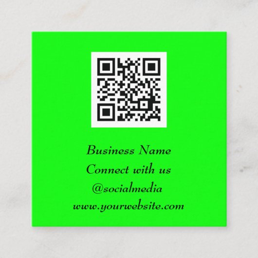 Social media QR Code Scannable Fluorescent Green Vierkante Visitekaartje (Voorkant)