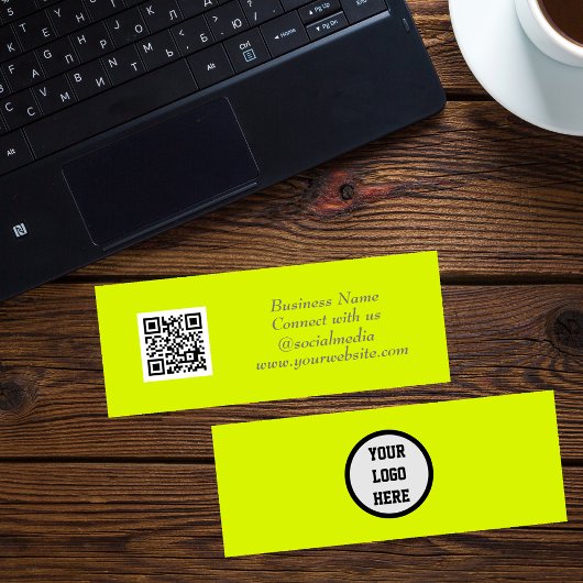 Social media QR Code Scannable Fluorescerend Geel Mini Visitekaartje