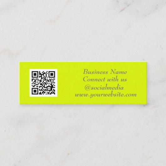 Social media QR Code Scannable Fluorescerend Geel Mini Visitekaartje (Voorkant)