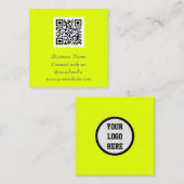 Social media QR Code Scannable Fluorescerend Geel Vierkante Visitekaartje (Voorkant / Achterkant)