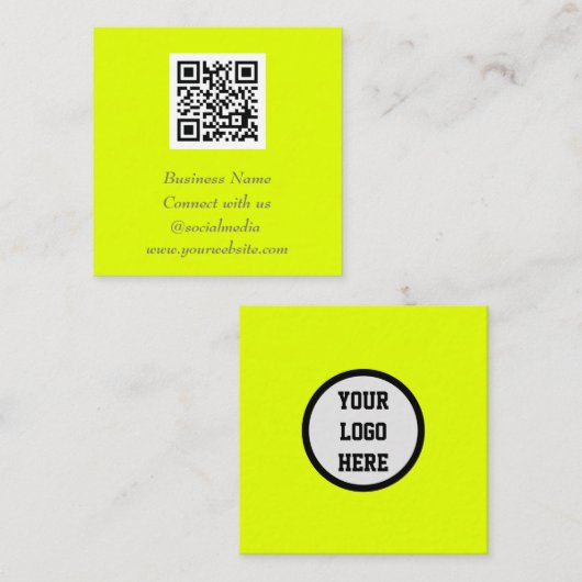 Social media QR Code Scannable Fluorescerend Geel Vierkante Visitekaartje (Voorkant / Achterkant)