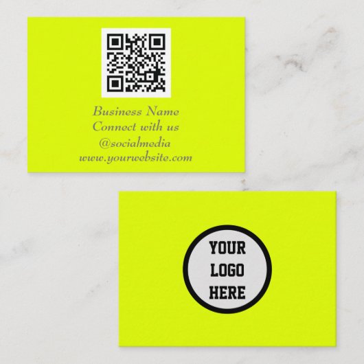 Social media QR Code Scannable Fluorescerend Geel Visitekaartje (Voorkant / Achterkant)