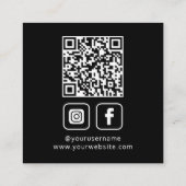 Social Media QR Code Uw Logo Zwart Vierkante Visitekaartje (Achterkant)