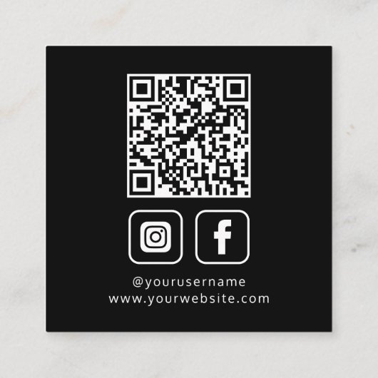 Social Media QR Code Uw Logo Zwart Vierkante Visitekaartje (Achterkant)