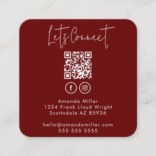 Social media QR-code Verbind met ons Modern Rood Vierkante Visitekaartje (Voorkant)