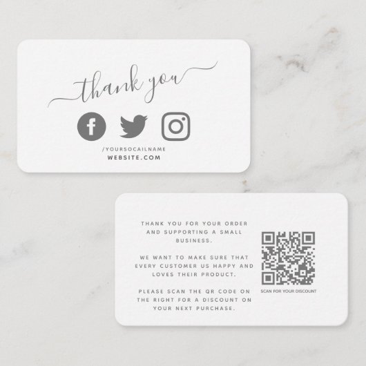 Social media QR code wit dank u korting Informatiekaartje (Voorkant / Achterkant)