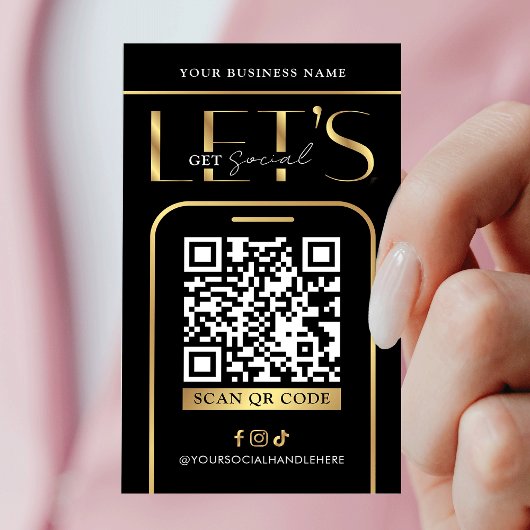 Social Media QR-code zwart & goud Logo QR-code Visitekaartje