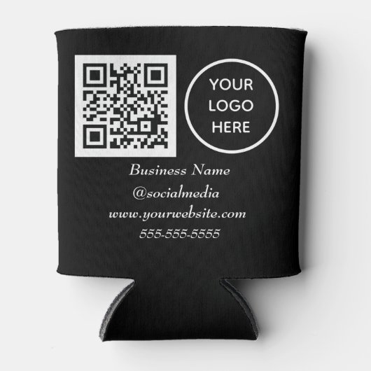 Social media QR Code Zwart Modern Business Logo Blikjeskoeler (Voorkant)