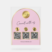 Social Media Roze & Gouden Boog Logo QR Code Acryl Bord (Voorkant)