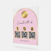 Social Media Roze & Gouden Boog Logo QR Code Acryl Bord (Hoek)