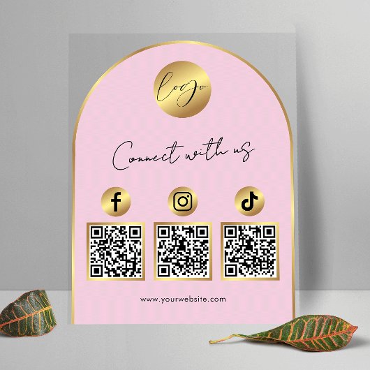 Social Media Roze & Gouden Boog Logo QR Code Acryl Bord