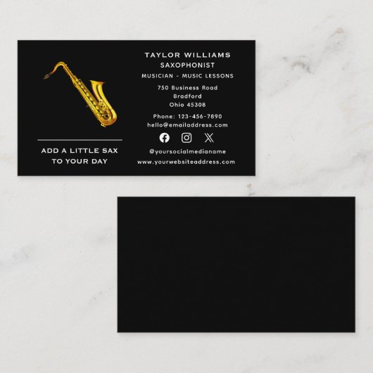 Social Media Saxofonist Saxofonist Musicus Visitekaartje (Voorkant / Achterkant)