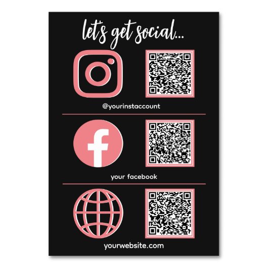 Social Media Sign | QR-code Zakelijke Tafelkaart  Kaart (Voorkant)