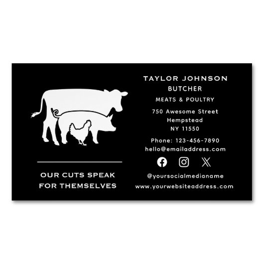 Social Media Slager Vleesmarkt Koe Varkenskip Magnetisch Visitekaartje (Voorkant)
