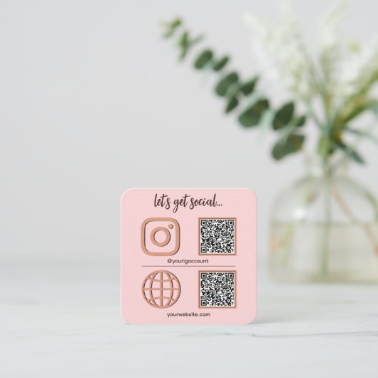 Social Media teken met QR code schattig Vierkante Visitekaartje (Staand voorkant)