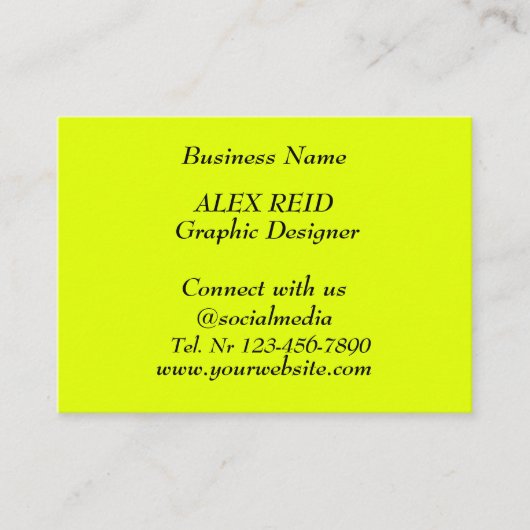 Social media Trendy Neon Modern Fluorescerend Geel Visitekaartje (Voorkant)
