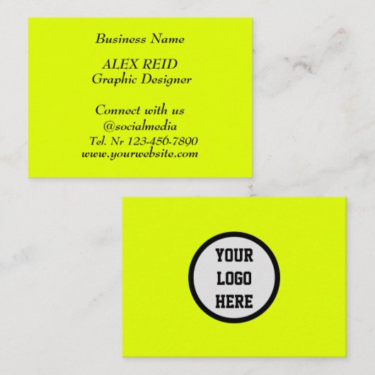 Social media Trendy Neon Modern Fluorescerend Geel Visitekaartje (Voorkant / Achterkant)