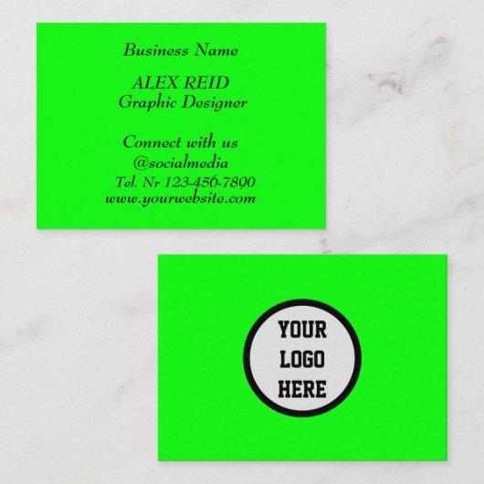 Social media Trendy Neon Modern Fluorescerend Groe Visitekaartje (Voorkant / Achterkant)