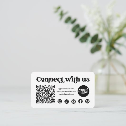 Social Media Verbind met ons QR Code Wit Visitekaartje (Staand voorkant)