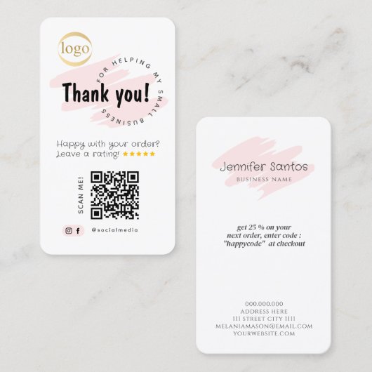 Social Media Voeg QR-code en Logo toe Dank u Visitekaartje (Voorkant / Achterkant)