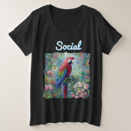 Social Parrot Bird Oerwoud Bloemenschilderij Grote Maat T-shirt