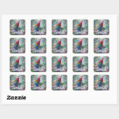 Social Parrot Bird Oerwoud Bloemenschilderij Vierkante Sticker (Vel)