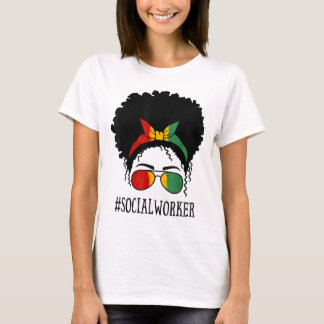 Social Worker African Women Messine Bun Black Hist T-shirt