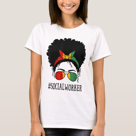 Social Worker African Women Messine Bun Black Hist T-shirt (Voorkant)