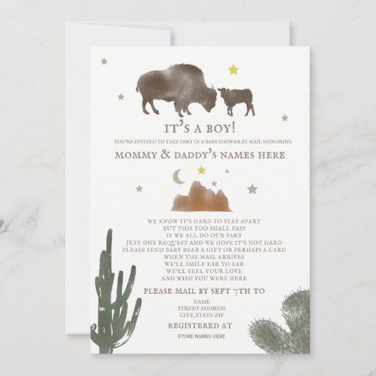 Sociale afstand Baby shower per post Buffalo Bison Kaart (Voorkant)