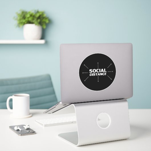 "Sociale afstand" COVID 19 grote vloercirkel Sticker (Laptop op bureau)