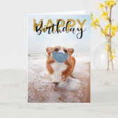 Sociale afstand Happy Birthday Dog Corgi Kaart (Gele Bloem)