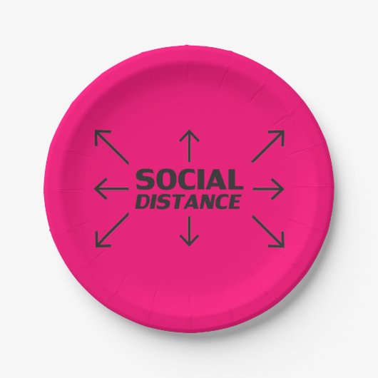 Sociale Afstand moderne typografie leuk hot pink Papieren Bordje (Voorkant)