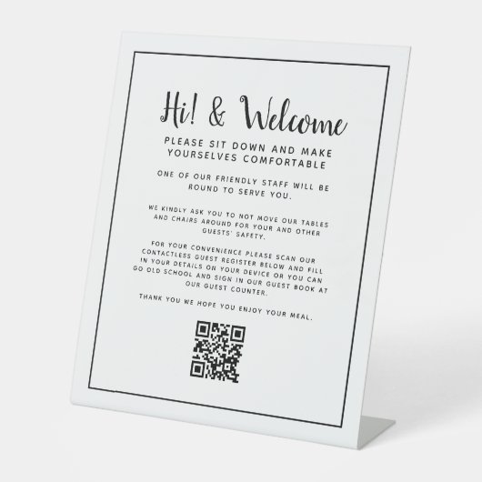 Sociale afstand restaurant QR code instructie Reclamebord Met Voetstuk (Voorkant)