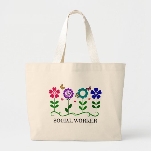 Sociale Arbeider.. Bloemen, Harten en Butterflies Grote Tote Bag (Voorkant)