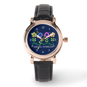 Sociale Arbeider.. Bloemen, Harten en Butterflies Horloge