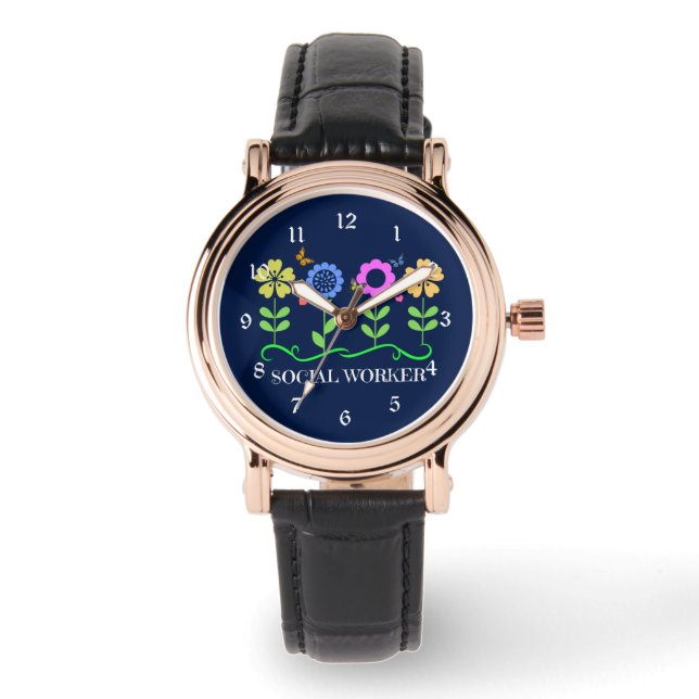 Sociale Arbeider.. Bloemen, Harten en Butterflies Horloge (Voorkant)