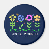 Sociale Arbeider.. Bloemen, Harten en Butterflies Magneet (Voorkant)