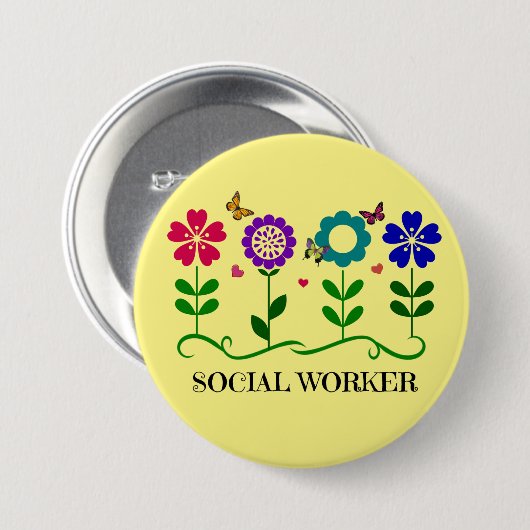 Sociale Arbeider.. Bloemen, Harten en Butterflies Ronde Button 7,6 Cm (Voorkant /achterkant)