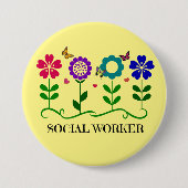 Sociale Arbeider.. Bloemen, Harten en Butterflies Ronde Button 7,6 Cm (Voorkant)