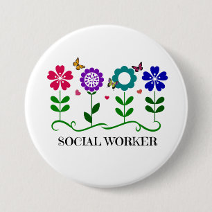 Sociale Arbeider.. Bloemen, Harten en Butterflies Ronde Button 7,6 Cm