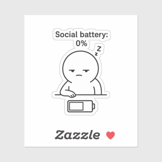 Sociale batterij: 0% – Grappig Chubby karakter Int Sticker (Vel)
