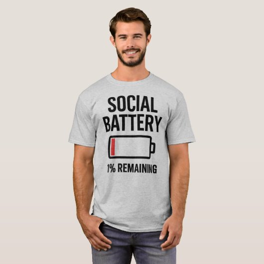 Sociale batterij 1% blijft grappig introvert t-shirt (Voorkant volledig)