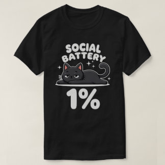 Sociale batterij 1% | Grappige zwarte kat | Introv T-shirt