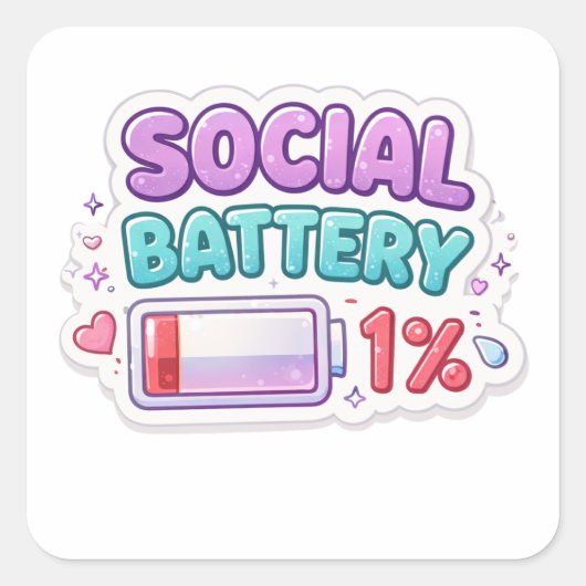 Sociale Batterij 1% Introvert Sticker (Voorkant)