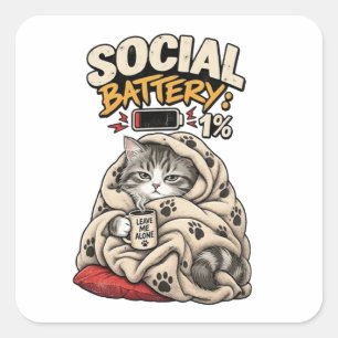 Sociale Batterij 1% Laat Me Met Rust Gezellige Gra Vierkante Sticker