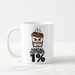 Sociale Batterij 1% Mok Fun cadeau voor Introvert