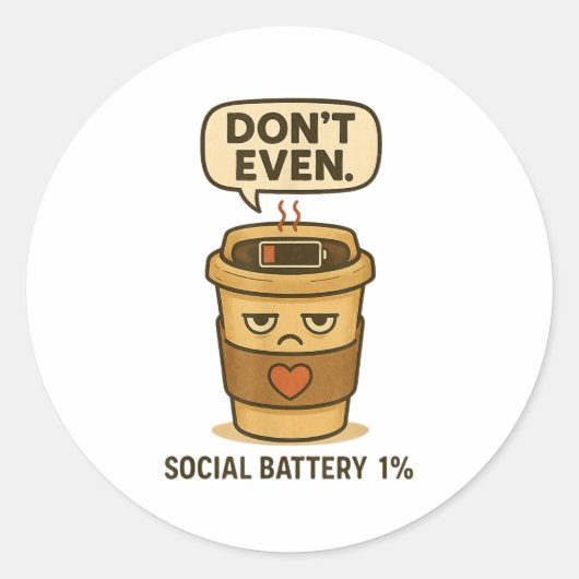 Sociale batterij 1 procent grappige koffie introve ronde sticker (Voorkant)