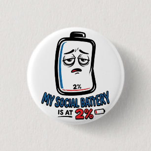 Sociale Batterij 2% - Pinback Knop Ronde Button 3,2 Cm