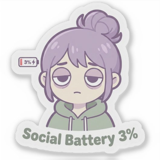 Sociale Batterij 3% Mooie Esthetische Sticker (Voorkant)